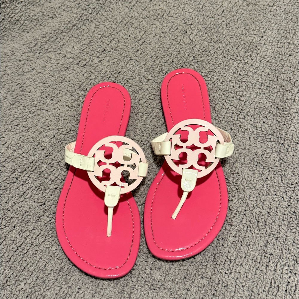 Stylish Pink Tory Burch Sandals with Cream Accents